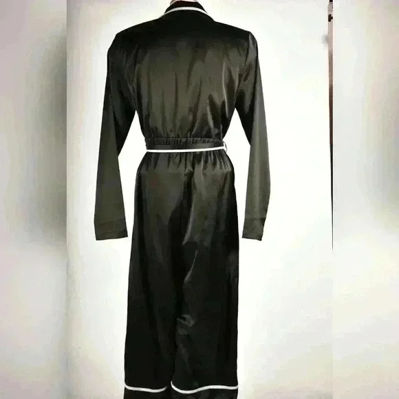 MISSGUIDED Black White Piped Poly Satin Pyjama Tie Wide Leg Jumpsuit 8US 12UK - Picture 3 of 11